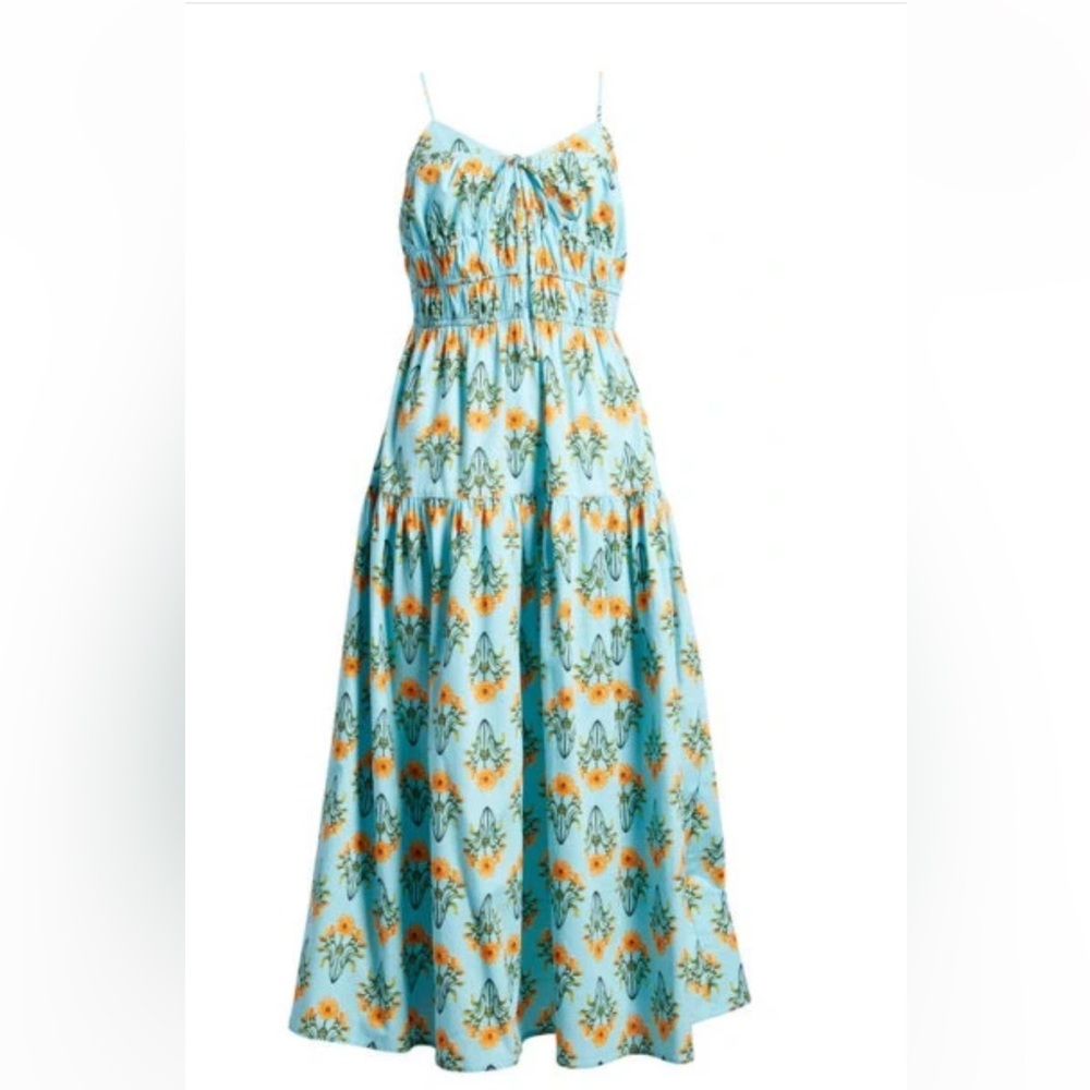 Aritzia MOON RIVER Floral Cotton Midi Sundress in Mint Multi SZ.M